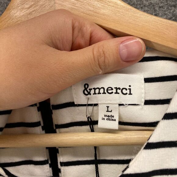 New &Merci Dress Women L Large White Striped Shift Short Lined Short Sleeve - Picture 5 of 12